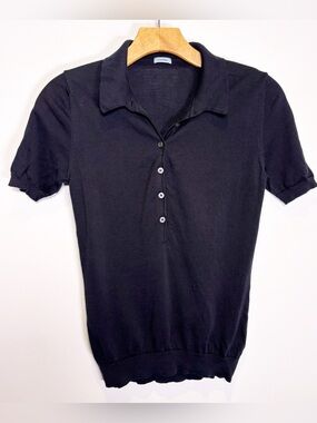 Malo Firenze Black Fine Knit Short Sleeve Polo Top Italy
